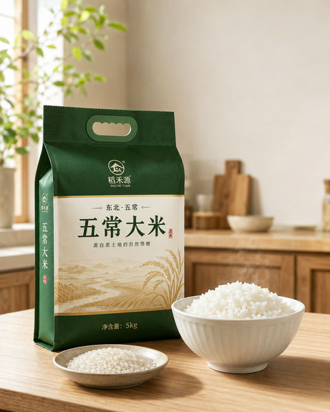 五常大米高端电商摄影与中式厨房烟火气 - AI图片提示词示例