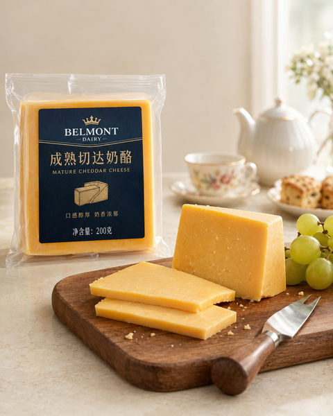 精致成熟切达奶酪电商摄影视觉大片 - AI图片提示词示例
