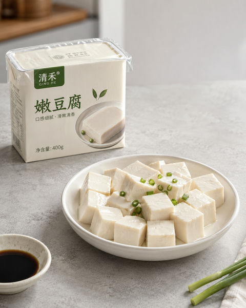 极简风嫩豆腐电商摄影清新质感 - AI图片提示词示例