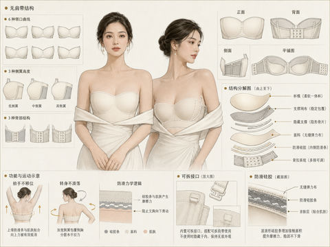 专业无肩带防滑文胸设计手稿开发全案 - AI图片提示词示例