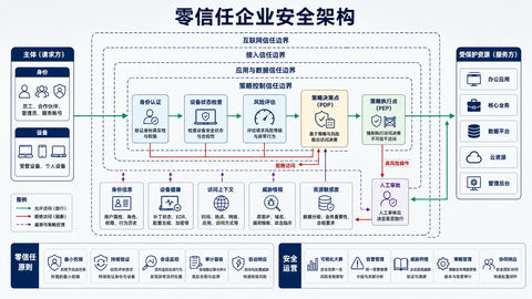 零信任企业安全架构逻辑全景图 - AI图片提示词示例
