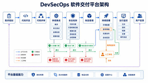 专业级DevSecOps全生命周期平台架构图 - AI图片提示词示例