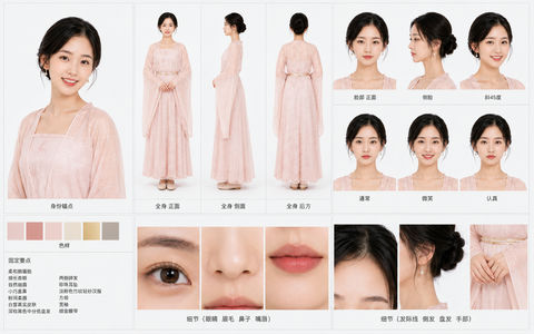 极简专业古风汉服女性角色档案设计 - AI图片提示词示例