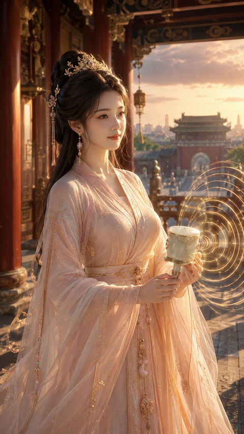 唐风幻想朝仪宫礼乐圣女写真 - AI图片提示词示例