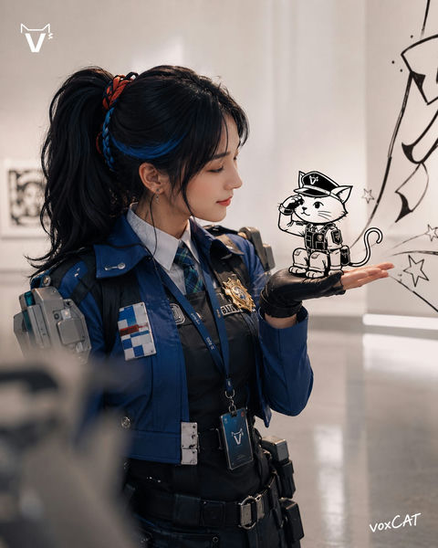 真人摄影手绘线条角色品牌插画 - AI图片提示词示例