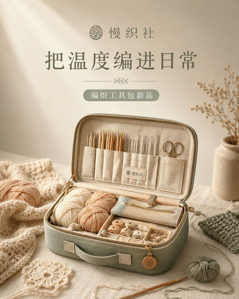 温暖愈系手作编织品牌视觉封面 - AI图片提示词示例
