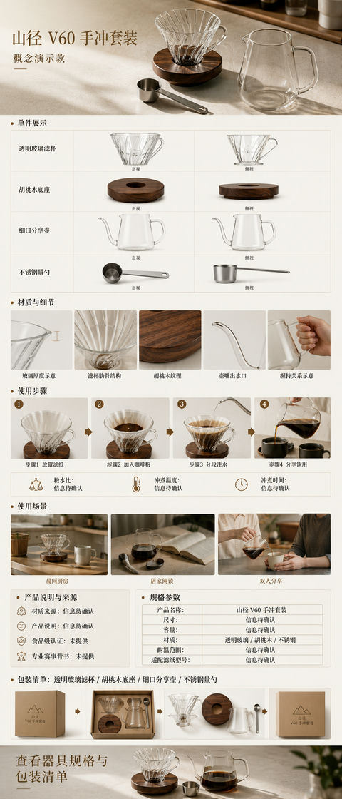 山径手冲咖啡器具移动端详情页 - AI图片提示词示例