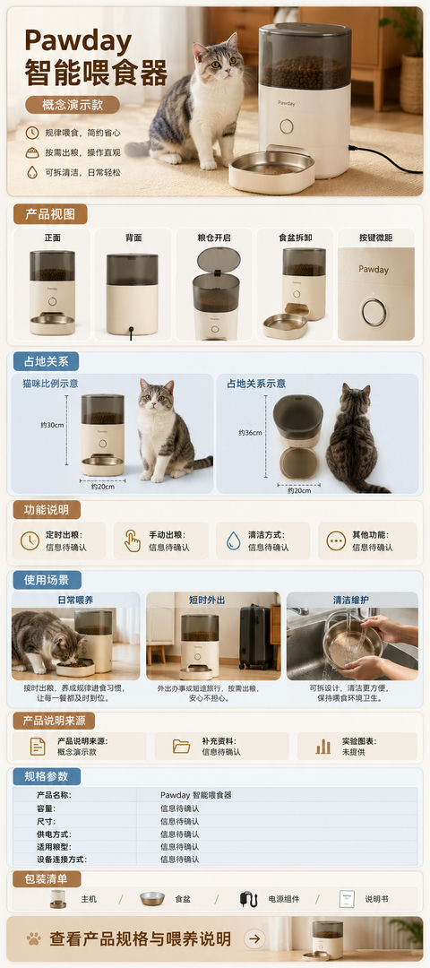 Pawday智能宠物喂食器移动端详情页设计 - AI图片提示词示例