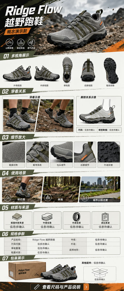 硬核机能风越野跑鞋移动端详情页 - AI图片提示词示例