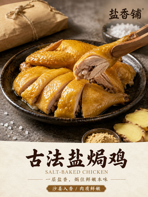 极简高端盐焗鸡商业摄影海报 - AI图片提示词示例