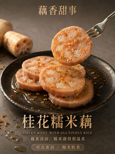 桂花糯米藕高级商业海报视觉设计 - AI图片提示词示例