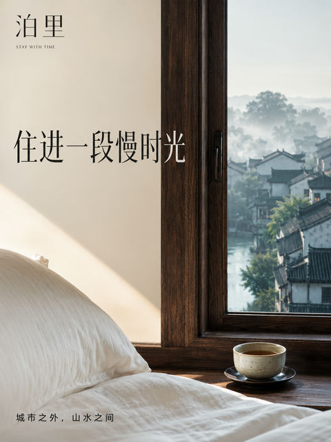 泊里酒店精品杂志感高端画册海报 - AI图片提示词示例