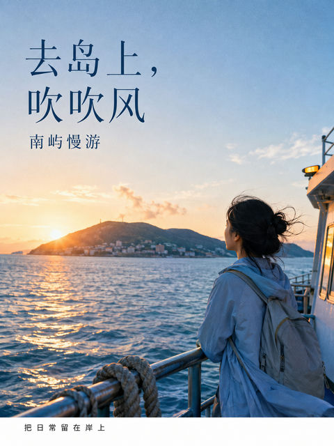晨光微曦南屿慢游海岛旅游宣传海报 - AI图片提示词示例