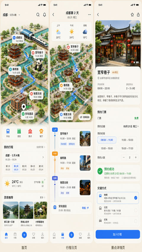 AI智慧旅行微缩世界高保真交互界面设计 - AI图片提示词示例