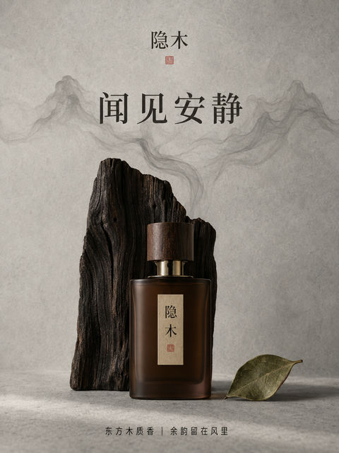 东方木质香极简新中式禅意海报 - AI图片提示词示例