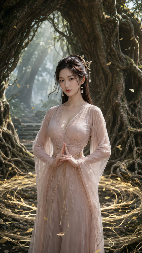 秘境守门人：唐风幻梦中的静谧之美 - AI图片提示词示例
