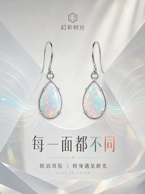幻彩时分每一面都不同的极简欧泊海报 - AI图片提示词示例