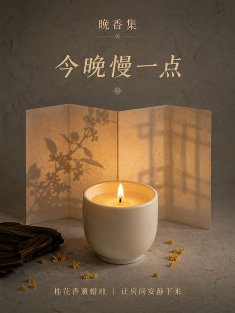 晚香集桂花香薰新中式商业海报 - AI图片提示词示例