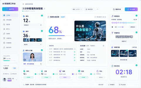 具身智能AI短视频创作工作台Bento设计 - AI图片提示词示例