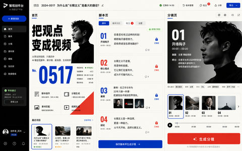 知识博主AI视频创作平台高保真UI界面 - AI图片提示词示例