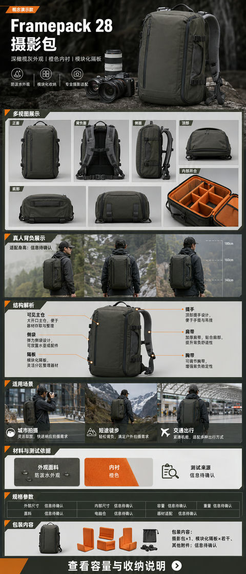 Framepack 28 摄影包专业电商详情页设计 - AI图片提示词示例