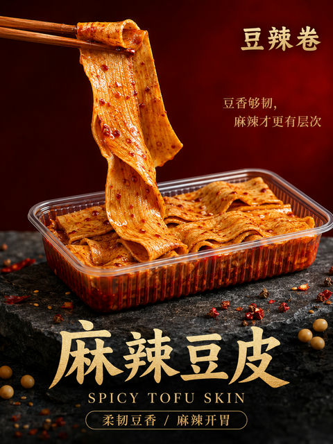 极简美学麻辣豆皮高端商业摄影大片 - AI图片提示词示例