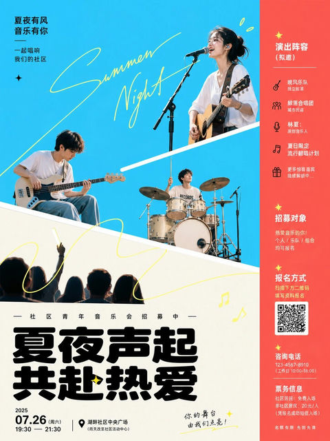 明亮洁净舞台剧场感图文海报设计 - AI图片提示词示例