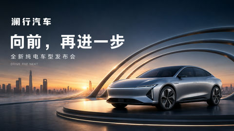 澜行汽车新品发布海报：开启未来出行新篇章 - AI图片提示词示例