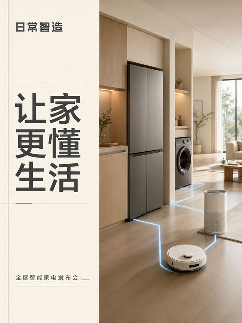 瑞士网格风全屋智能家电发布会视觉海报 - AI图片提示词示例
