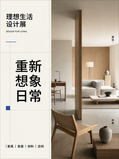 极简主义理想生活设计展瑞士网格海报 - AI图片提示词示例