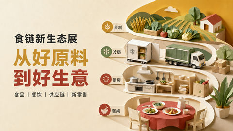 创意纸雕风食链新生态全链路视觉海报 - AI图片提示词示例