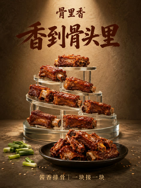 匠心酱香排骨艺术雕塑商业海报 - AI图片提示词示例