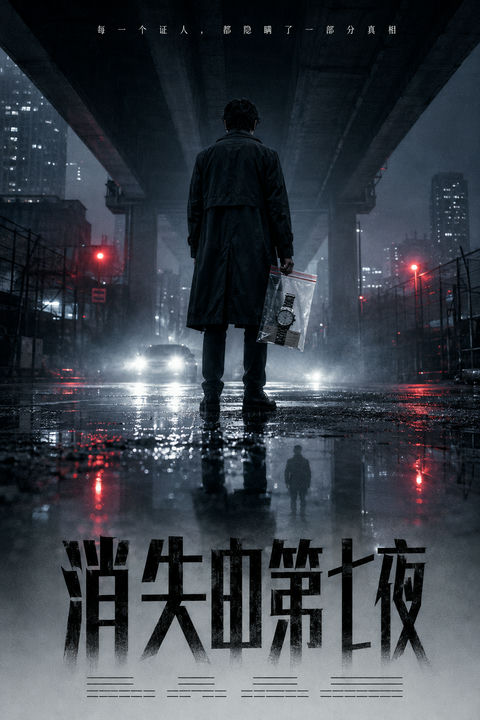 雨夜高架下的悬疑迷踪罪案电影海报 - AI图片提示词示例