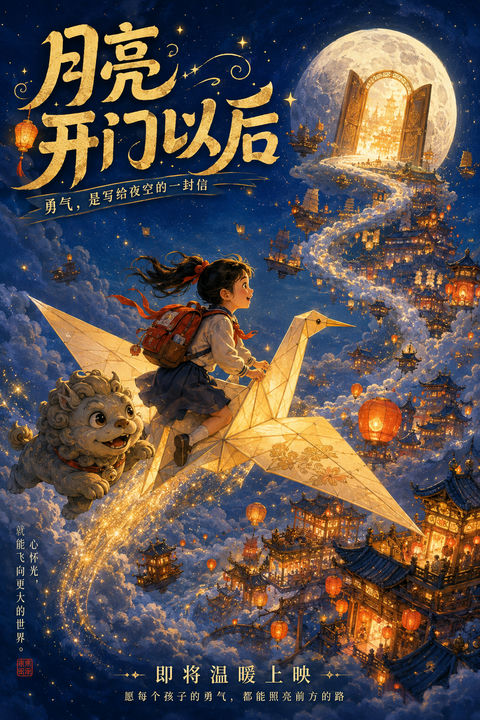 月亮之门后的奇幻东方云端冒险 - AI图片提示词示例
