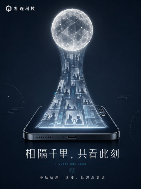 数字几何风中秋科技品牌感竖版海报 - AI图片提示词示例