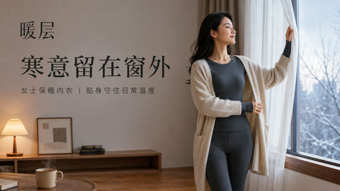 暖层品牌冬季生活感女士保暖内衣商业海报 - AI图片提示词示例
