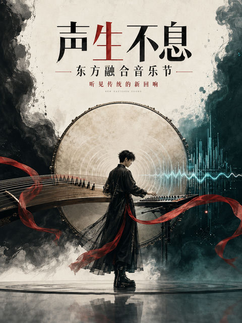 声生不息：新中式当代音乐节极简海报 - AI图片提示词示例