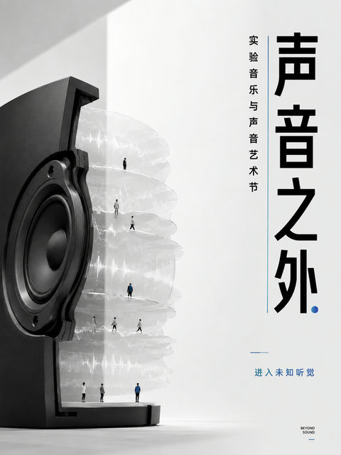 声音之外：解构音箱的极简主义装置海报 - AI图片提示词示例