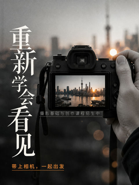 重新学会看见摄影基础与创作课程招生海报 - AI图片提示词示例