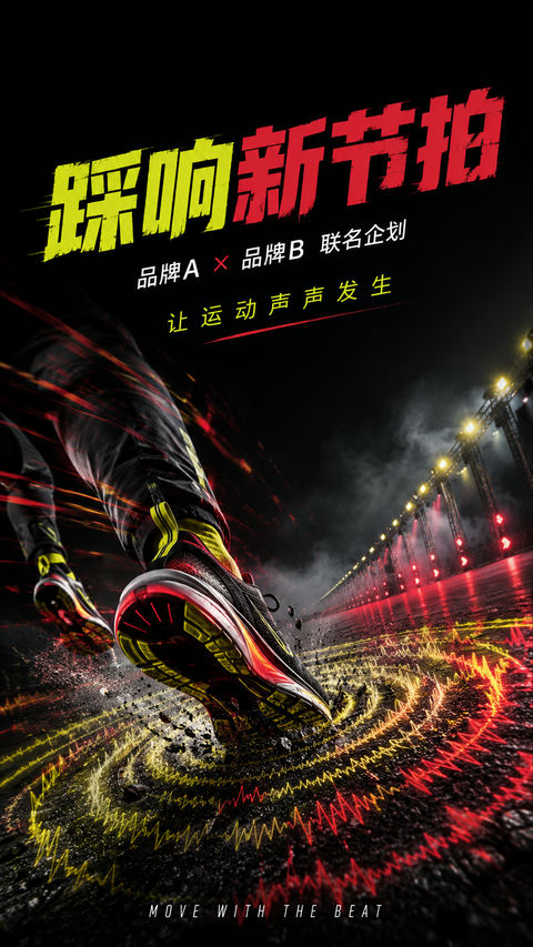 运动品牌联名音乐厂牌节奏感海报 - AI图片提示词示例
