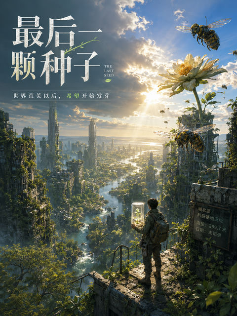 废墟之上的绿色希望：最后一颗种子 - AI图片提示词示例