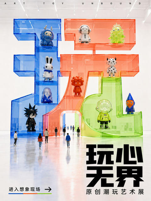 玩心无界原创潮玩艺术展主视觉海报 - AI图片提示词示例