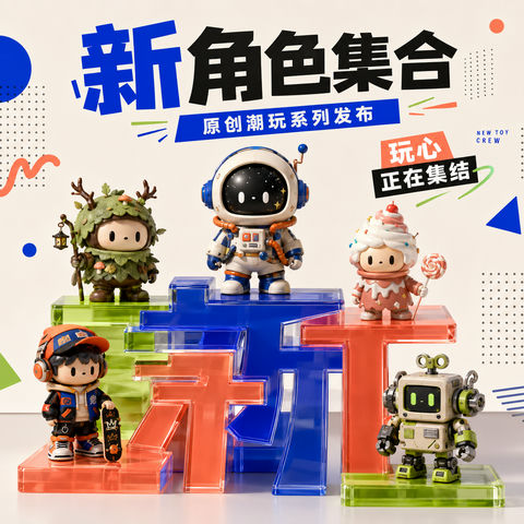 潮玩新势力原创角色系列发布海报 - AI图片提示词示例