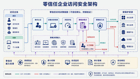 零信任企业访问安全架构逻辑流程图 - AI图片提示词示例