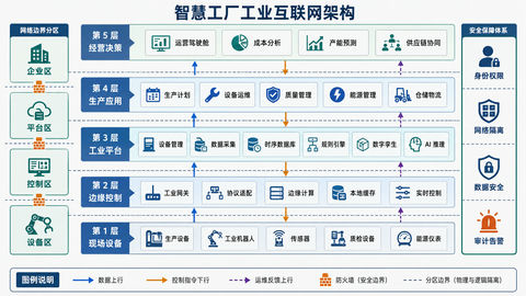 智慧工厂工业互联网垂直分层架构图 - AI图片提示词示例