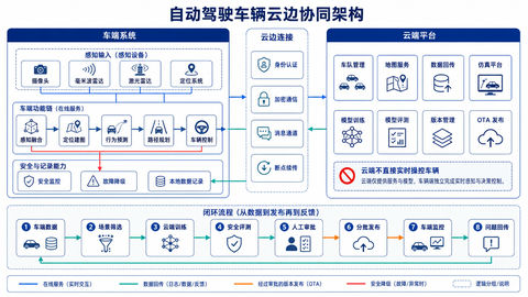 自动驾驶车辆云边协同系统架构图 - AI图片提示词示例