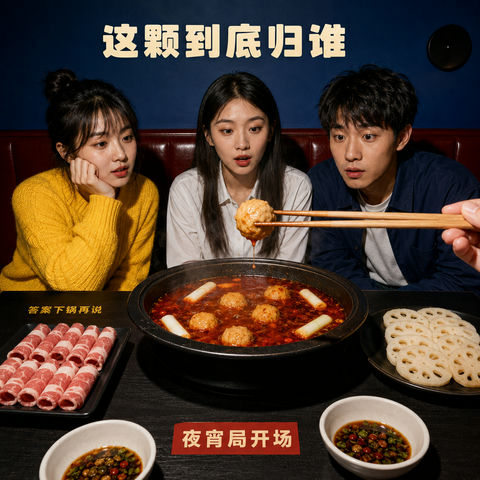 午夜火锅局：这颗鱼丸到底归谁 - AI图片提示词示例