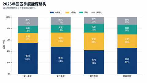 2025年度园区能源结构占比堆叠柱状图 - AI图片提示词示例
