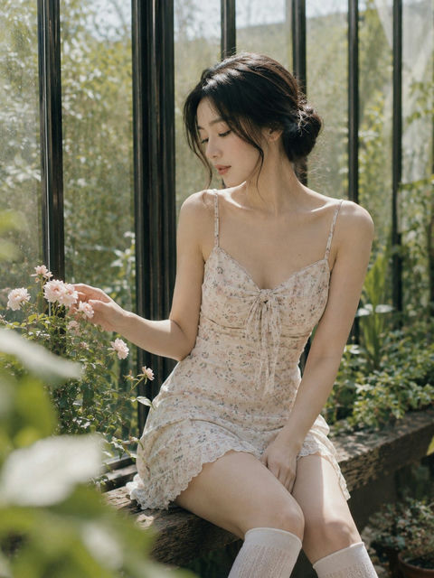 夏日温室少女私写真胶片感 - AI图片提示词示例