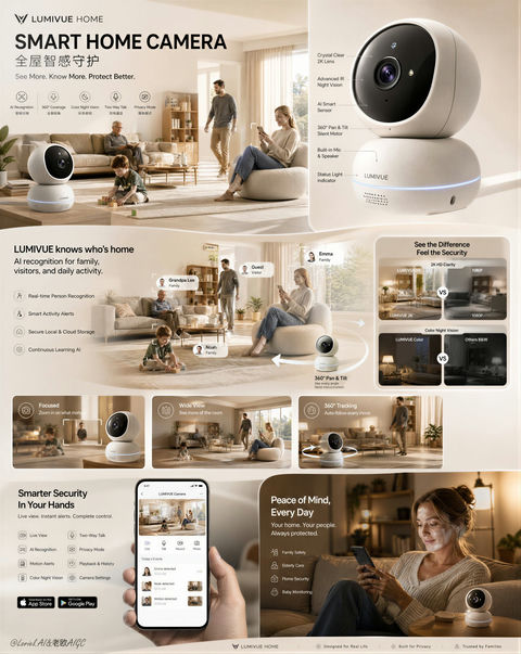 LUMIVUE智能摄像头电商详情页海报 - AI图片提示词示例